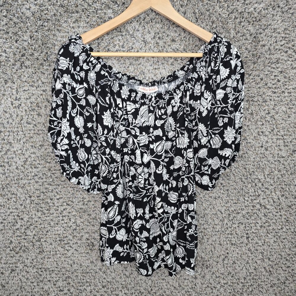 Knox Rose Top‎ Womens Small Black Floral Print Off The Shoulder Blouse Casual